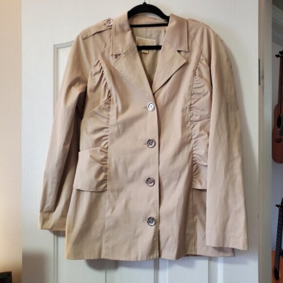 Michael Kors Ruched Spring Tan preppy Trench Jacket 12 - Picture 2 of 8
